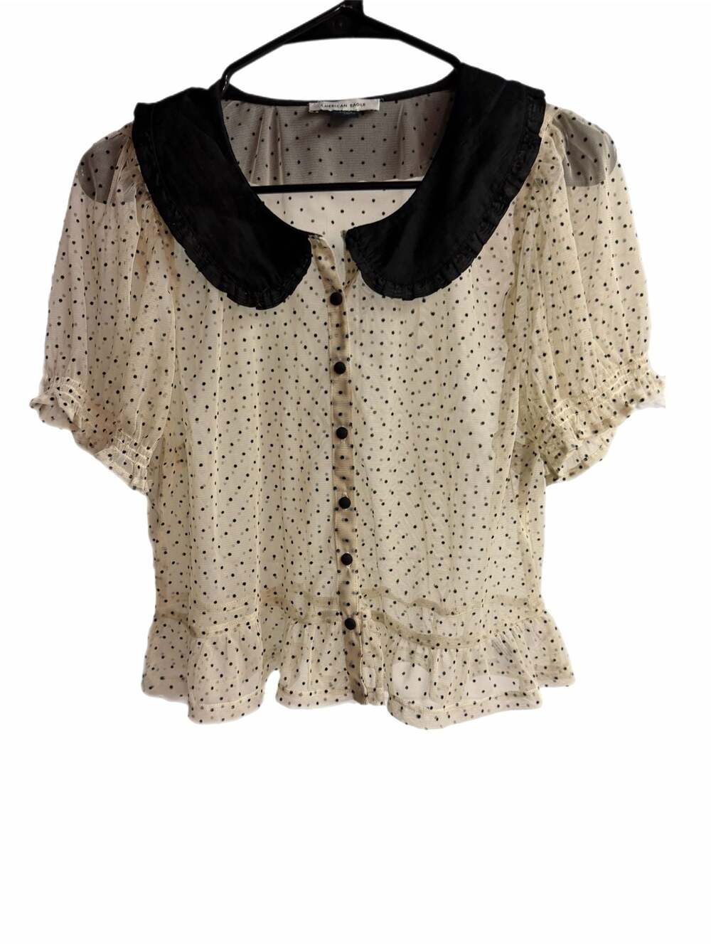 American Eagle Women's Polka Dot
Sheer Chiffon Button-Up Peasant Blouse | S